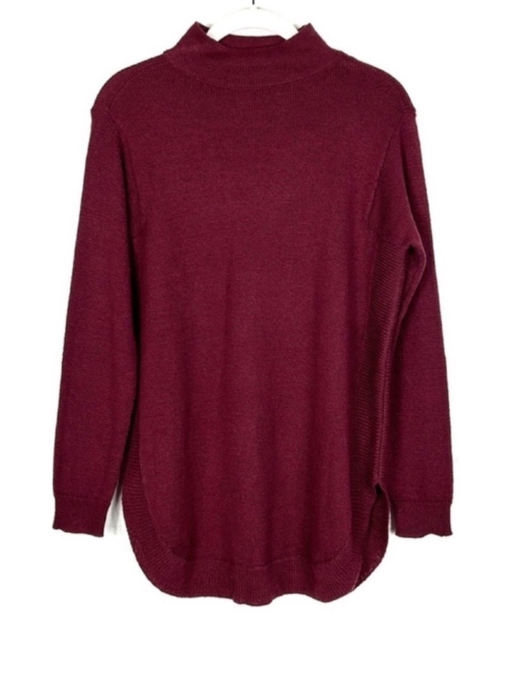 NWT Chico’s cotton burgundy shirttail hem pullover knit sweater size S small NEW